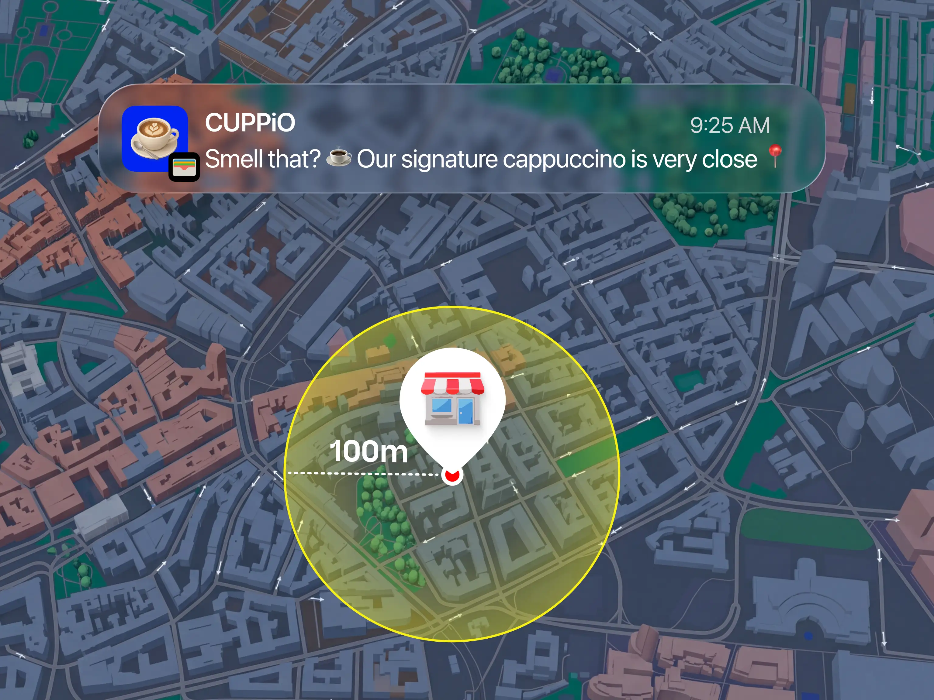 Map pin showing a location-triggered notification