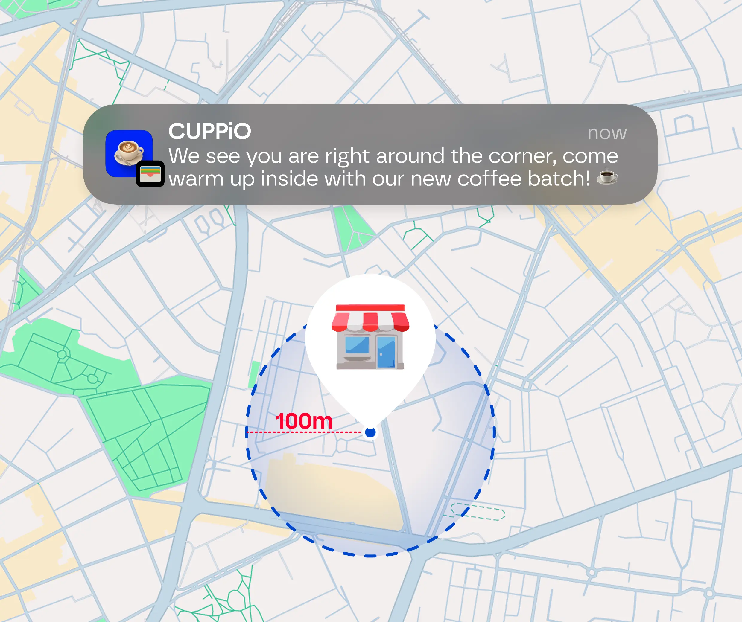 Mapa s bodom spúšťajúcim lokačnú notifikáciu